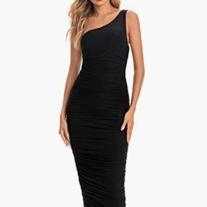 SHEIN Women's Ruched One Shoulder Backless Bodycon Midi Dress - Black, XL